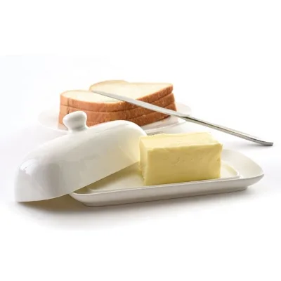 Wholesale Ceramic Modern Style White Butter Dish with Lid Kitchen Ware