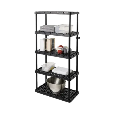 4 Layers Heavy Duty Black Plastic Storage Rack Large Garage and Home Warehouse Solution with OEM and ODM Customization Options