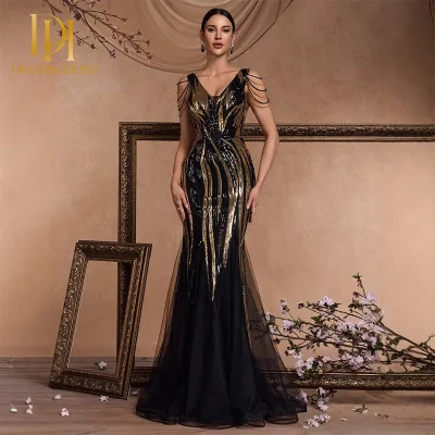 Sexy Elegant and Form-fitting Female Evening Dress Mermaid Long Sequined Beaded Party Dress New Type of Toast Dress