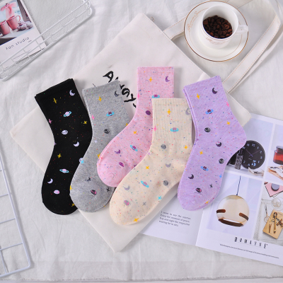 Star Sky Night Socks Womens Cotton Colorful Yarn Crew Sox