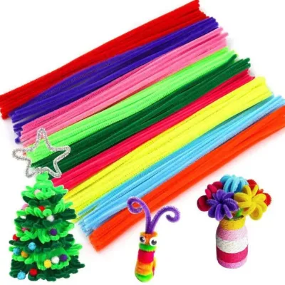 DF Brand Macaron Color DIY Twist Stick Flower Bouquet Kit Fluffy Plush Chenille Stems Craft Set for Kids