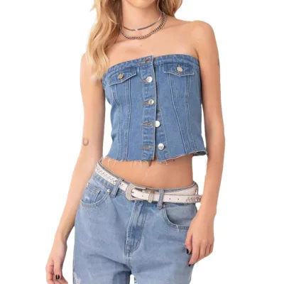 Sexy Figure-Hugging Corset Denim Vest for Women Women's Denim Jackets & Coats