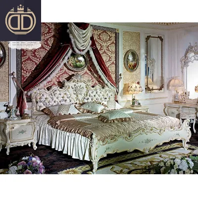 French Antique Carved Rococo Bedroom Furniture Wood Beds Royal Style Wood Maharaja Bed