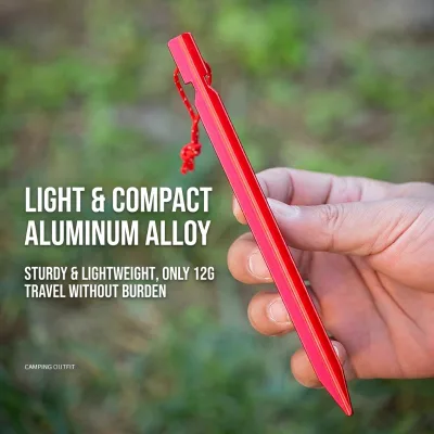Sandblasted Anti-Fade Aluminum Tent Stakes-High-Strength Tri-Beam V-Pegs Reflective Pull Cord Customized Color 1 Year Warranty