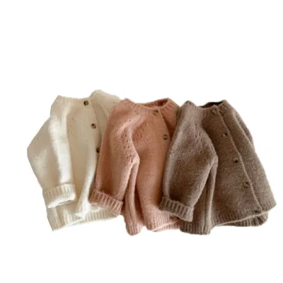 Autumn Winter Clothing Infants Clothes Casual Baby Girls Round Neck Knitted Sweaters Kids Boys Cardigan Top