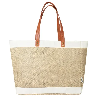 Custom Eco-friendly Linen Shopping Bag Linen Handbag Women's Natural Linen Bag With PU Handle