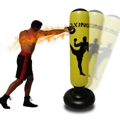 Black Yellow 63 Inch PVC Children Inflatable Punching Boxing Bag Toy for Kids Boys Girls Age 6-12 Practicing Karate, Taekwondo