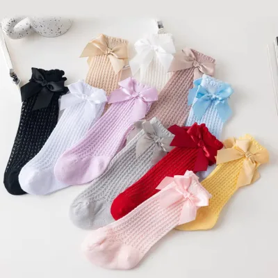 Summer New Arrival Mesh Net Bow Sock Candy Color Factory Directly Princess Baby Girl Spanish style Lolita Knee High Bowknot Sock