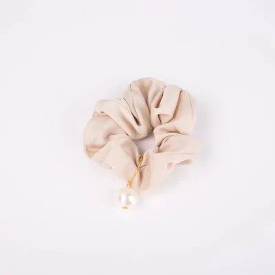 Chiffon Simple Solid Color Fabric Pearl Pendant Headband Accessories Scrunchie with Charm