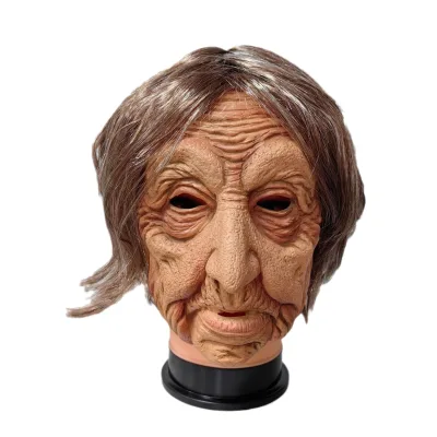 Realistic Old Woman Mask Latex Grandma Mask with Hair for Halloween Cosplay