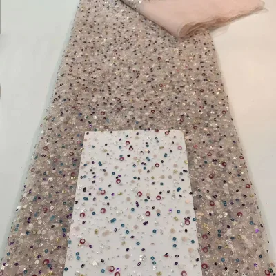 Luxury Beaded Bridal Lace Fabric Embellishment Net Mesh with Sustainable Features and Animal Pattern 100% Polyester Metallic