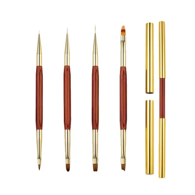 Wood Handle Double Ended Nail Art Brush Pen Uv Gel Polish Liner Brush Manicure Tool