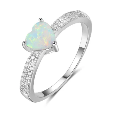 Zirconia Heart-Shaped Green Cute Girl Ring Electroplating Sterling Silver Ring