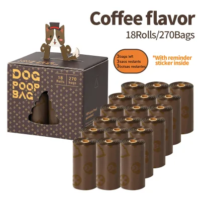 Biodegradable Eco-Friendly Coffee Scented Cat & Dog Poop Bags HDPE Plastic Disposable Waste Bags Poop Pick Reminder Stickers