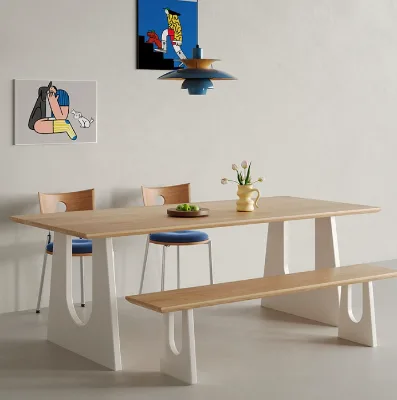 Solid Wood Rectangular Dining Table Creative Hollow Paint Leg Minimalist Home Dinner Table Modern Restaurant Dining Furniture