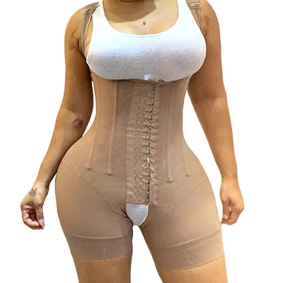Fajas Colombianas Reductoras Shapewear Bodysuit Embroidery Firm Hook Eye Closure Adjustable Crotch Open Bust Gaine Amincissante