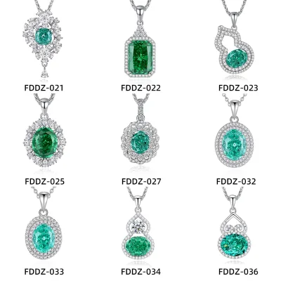 Luxury S925 Sterling Silver Paraiba Pendant with Chain Created Emerald Cubic Zircon Necklace for Women Fine Jewelry