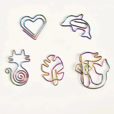 Decoration Paper Gifts Custom Bookmark Clips rainbow Color Cat Heart Monstera Dolphin Mermaid Shape Metal Paper Clips