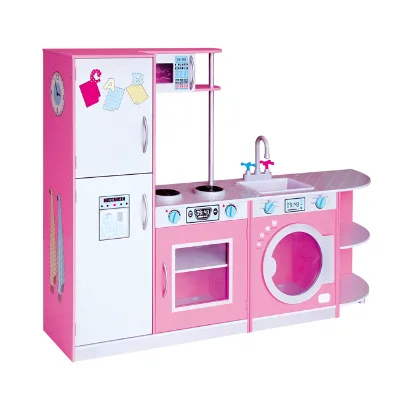 Happy pink and White Big Cooking Cabinet Kids Kitchen Set Toy Wooden
