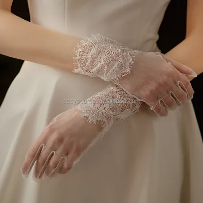 YM182 Flower Short Lace Wedding Gloves Party Prom Women Bridal Gloves White Bride Hand Dress