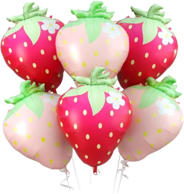 Strawberry Balloons Cute Sweet Foil Mylar Balloons Fruit Themed Birthday Party Decoration Girls Kids Baby Shower Party Supplies