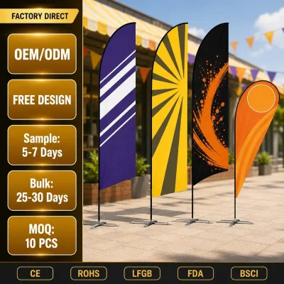 Custom Outdoor Feather Flag Teardrop Flag with X Base Advertising Flags for Storefront Event Promotion OEM ODM Wholesale