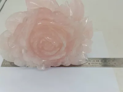 Natural Crystal Rose Quartz Carved Flower Love Healing Figurine Feng Shui Home Decor