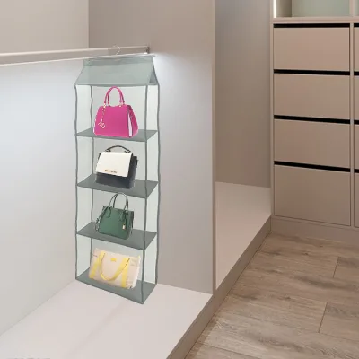 Closet Purse Organizer, Hanging Handbag Purse Organizer for Closet with 4 Heavy-Duty Mesh Shelves Purse Storage Bag