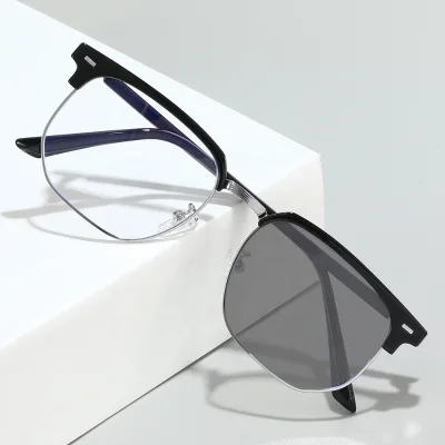 New Semi-rimless Eyebrow Glasses Premium Edgy Handsome Vibe Sophisticated Tech-savvy Men Anti-blue Light PC Lenses Plain Lenses