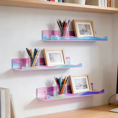 Iridescent Acrylic Shelves Rainbow Floating Shelves for Wall Display Ledge for Books Toys