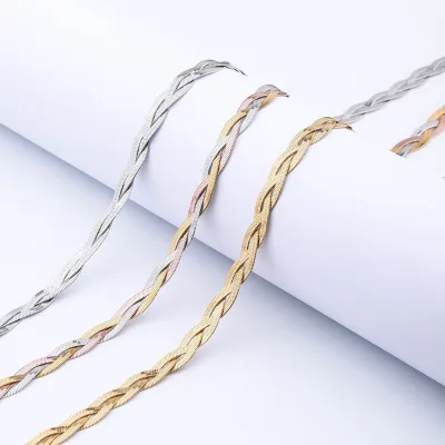 Women's Retro Style Three-Layer Braided Stainless Steel Necklace Herringbone Choker Necklace