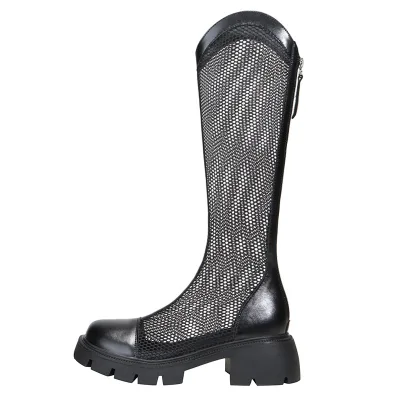 Wholesale Price Zip up Mesh Breathable Boots Women Shoes Knee-High Sexy Stripper Thigh High Boots Women Cowboys Style Retro Boot