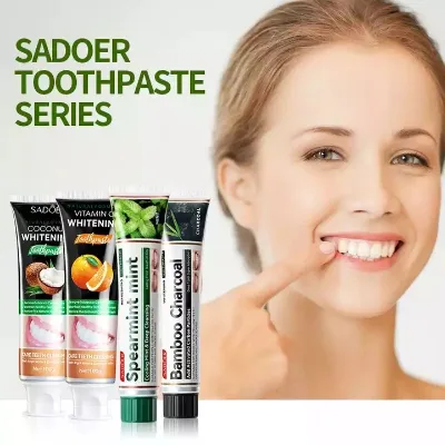 OEM SADOER Private Label Wholesale Coconut Vitamin C Whitening Teeth Oral Care Mint Scent Organic Herbal Vegan Travel Toothpaste