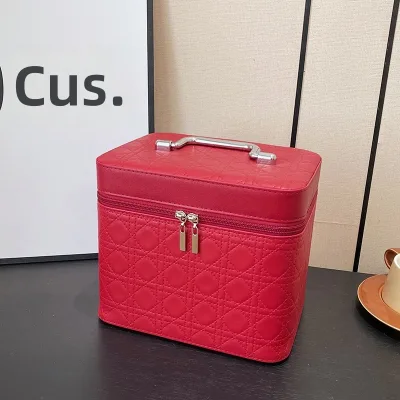 Spring 2024 New Arrival Geometric Pattern PU Embroidered European-American Retro Style Large-Capacity Cosmetic Bag Makeup