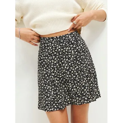 Women Chiffon Printed Mini Skirt Ladies Floral High Waist Tulle Short Skirts Mini Skirt for Women