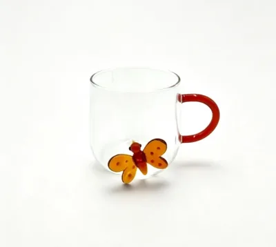 Wholesale Customized Hand Made 3D Butterfly Glass Coffee Cups Mugs