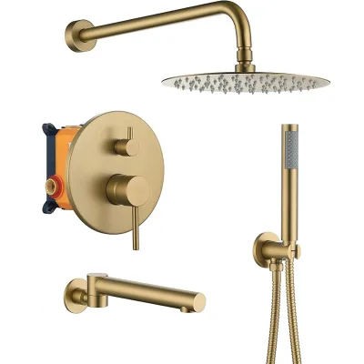 Brushed Gold 3 Function Thermostatic Shower System  Exposed Shower System Wall Mounted Shower Set