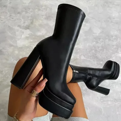 2026 New Autumn Winter Women's Large Size Fashion Warm Breathable PU Side Zipper Ankle Boots HANA HANA825