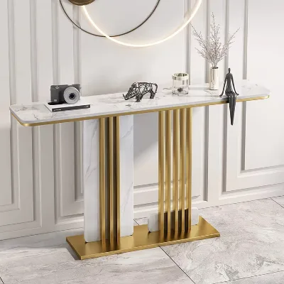 Italian-Style Rock Slab Console Table Luxurious Minimalist Entry Storage Cabinet for Home or Hospital Use
