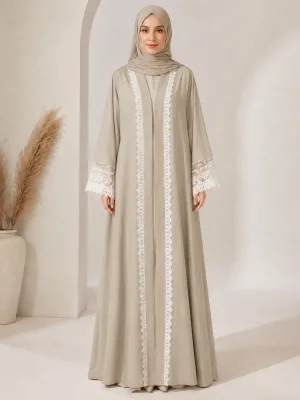 YSU029 Beautiful Premium Nida Open Abaya with White Lace in Spring Summer Colors for Islamic Muslim Ladies