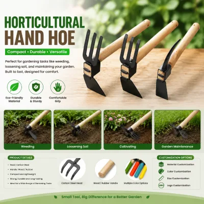 Wooden Handle Carbon Steel Gardening Hand Hoe Multifunctional Soil Loosening Weeding Hand Rake Garden Seedling Small Hoe Source