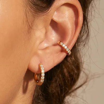 Stainless Steel Row of Zircons Ear Cuff 18K Gold Plated Tarnish Free Ear Clip for Women Gift Daily Fashion Jewelry Wholesale