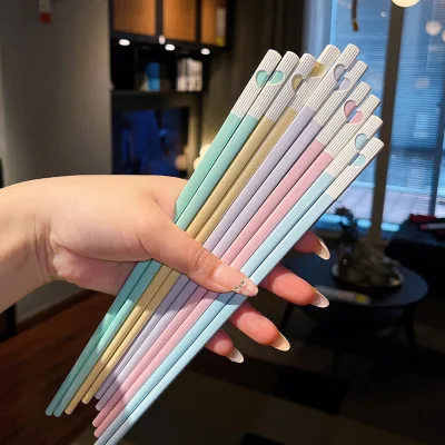5 Pairs Non-slip Colorful Japanese Chinese Chopsticks Sushi Sticks Reusable Korean Chopsticks Set Healthy Alloy Tableware Set