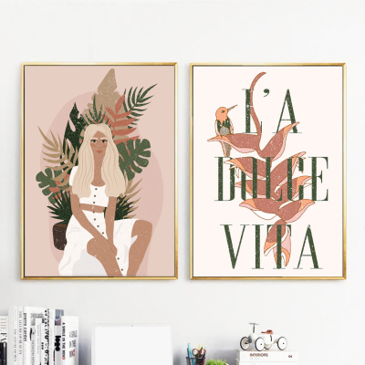 Abstract Fashion Vintage Girl Tiger Plant Wall Art Canvas Painting Nordic Posters and Prints Wall Pictures for Living Room Decor
