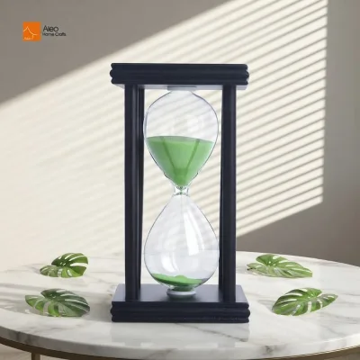 Custom 60-Minute Black Wooden Hourglass with Glass for Wedding Anniversary Celebration Modern Art Deco Design Gift From Aleo