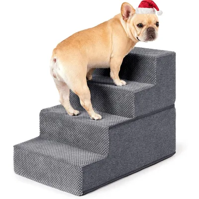 4-Tier Foldable Pet Dog Stairs High-Density Soft Foam Non-Slip and Portable with Modern Style Solid Pattern