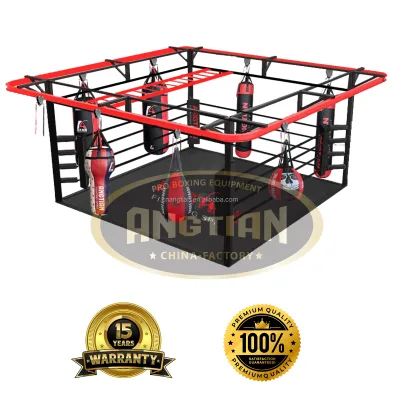 New Multifunction Boxing Ring with Around Rail I-Beam Trolley Move Heavy Bags System for Boxing Gym Equipment MuayThai Training