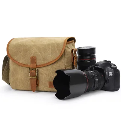 Customized Shock-absorbing Retro Waxed Canvas Waterproof High Quality SLR Digital Storage with Single Shoulder Strap Camera Bag