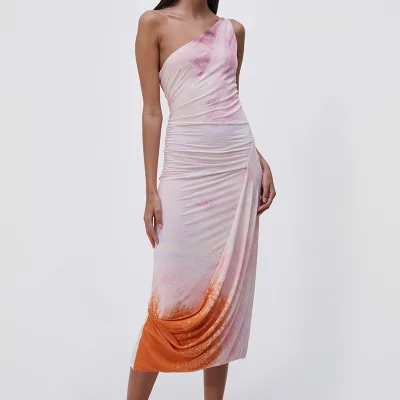 Aschulman Custom Body Fitting Pink Women Lady Elegant One Shoulder Summer Evening Champagne Dresses for Bridesmaid