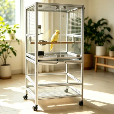 European Standard 2020 T-slot Aluminum Profile Bird Enclosure for Cockatoo Clear Tempered Glass Structure